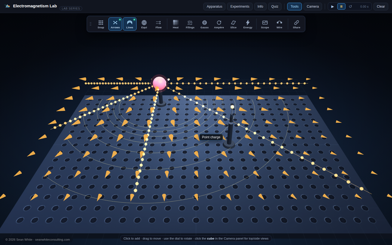 Preset experiments, animations and a lab quiz — screenshot